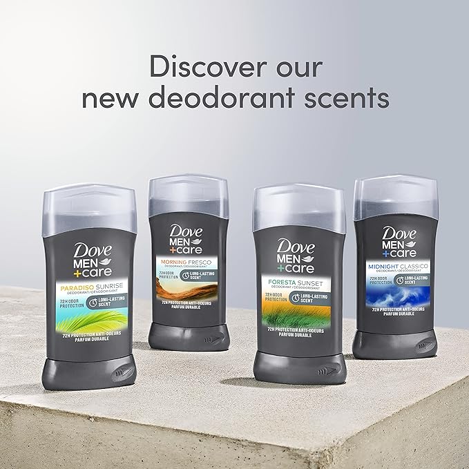 DOVE MEN + CARE Deodorant Stick For Men Morning Fresco Aluminum Free 72-Hour Odor Protection Mens Deodorant With Essential Oils &amp 1/4 Moisturizing Cream 3 Ounce (Pack of 3)