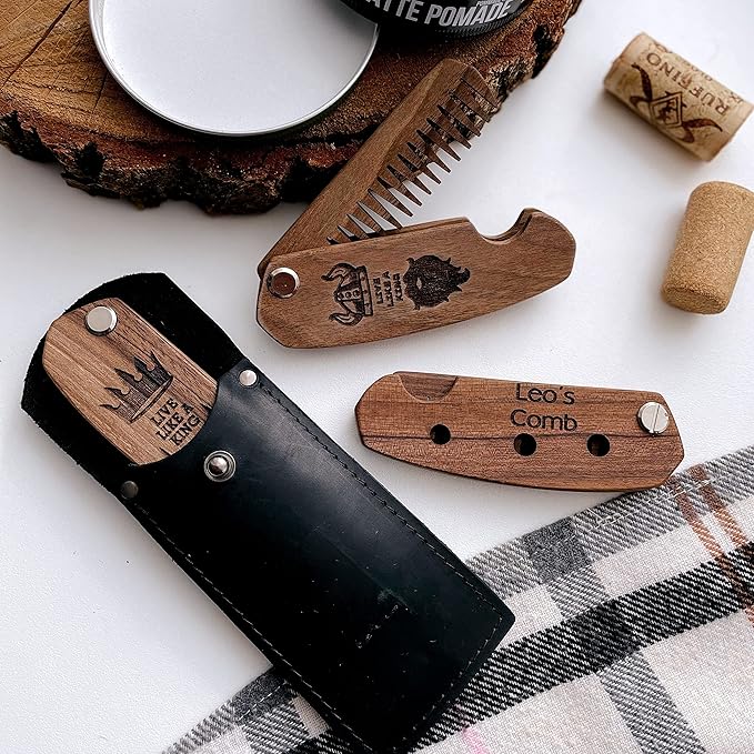 Beard Comb Personalized Gifts Anniversary Gift Wooden Brush Custom Comb Groomsmen Gift Hair Brush Pocket Brush Birthday Gift for Boyfriend (Live Like Viking)