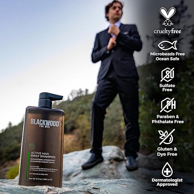 Blackwood For Men Active Man Daily Shampoo and Pure Moisture Body Wash - Sulfate Free Paraben Free &amp Cruelty Free (17 Oz)