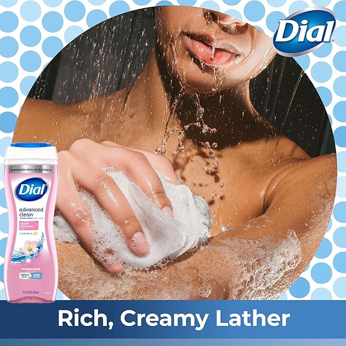 Dial Body Wash 6 Pack Apple Blossom Scent Hydrating and Moisturizing Deep Cleaning Women's Body Wash with Vitamin E for Dry Skin 16 oz. Each