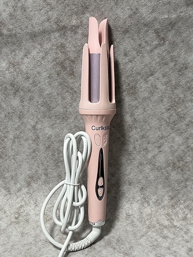 Curlksta Electric Hair Curling Irons with 4 Temperature &amp 3 Timer Automatic Shut-Off Anti-Scald Anti-Tangle Rotating Curling Wand for Hair Styling Pink