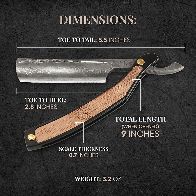 Naked Armor Damascus Straight Razor Kit - Straight Razor Shaving Kit for Men with Carbon Steel 7/8 Blade Leather Strop Organic Shave Soap Synthetic Shaving Brush Strop Paste Leather Case Gift