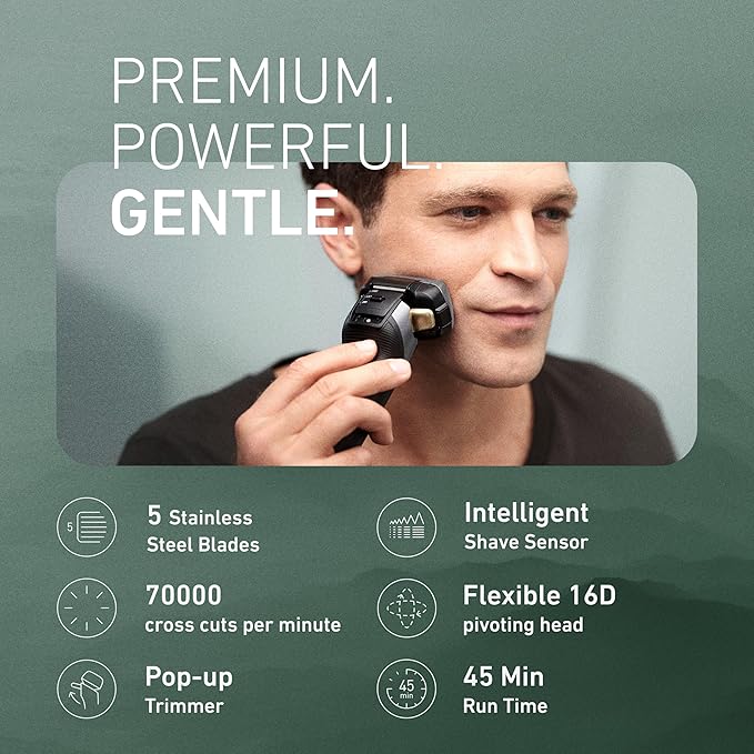 Panasonic ARC5 Electric Razor for Men Face Wet &amp Dry Shavers with Foil Shaver Pop-up Trimmer Ultra-Fast 5-Blade Smart Shave Sensor 16D Flexible Pivoting Head - ES-ALV6HS (Silver)