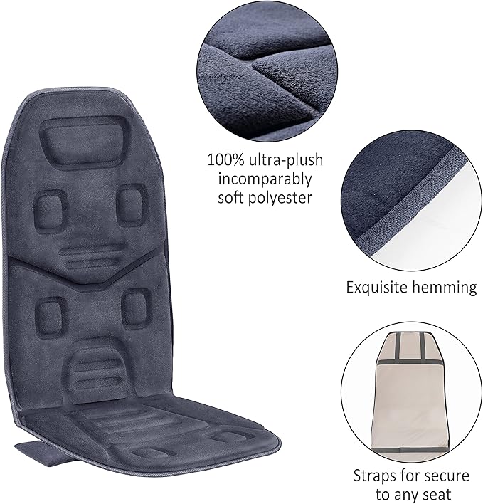 COMFIER Back Massager with Heat 10 Motors Vibration Seat Massager Chair Massage Pad Heated Chair Pad Chair WarmerGifts for Elderly Mom Dad (Gray)