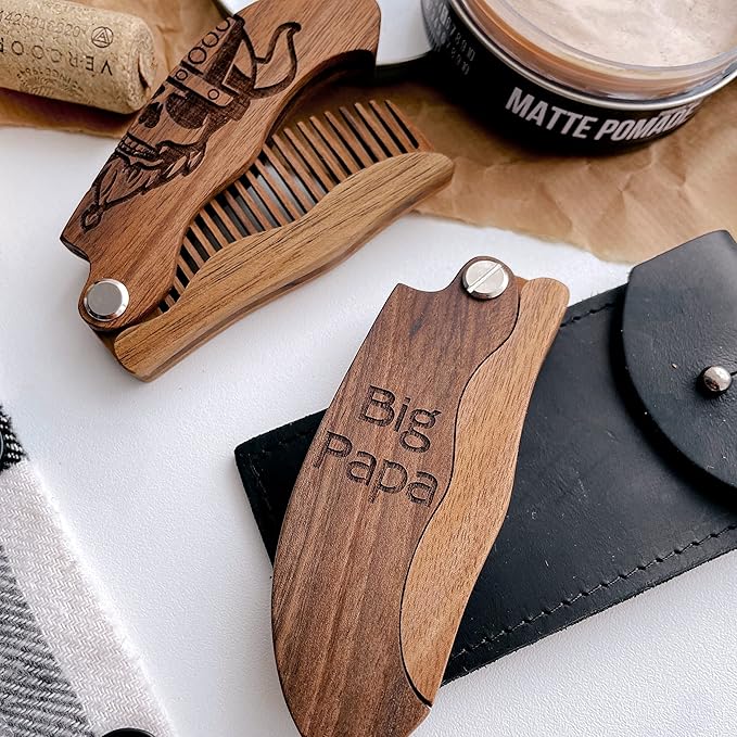 Beard Comb Personalized Gifts Anniversary Gift Wooden Brush Custom Comb Groomsmen Gift Hair Brush Pocket Brush Birthday Gift for Boyfriend (Viking)