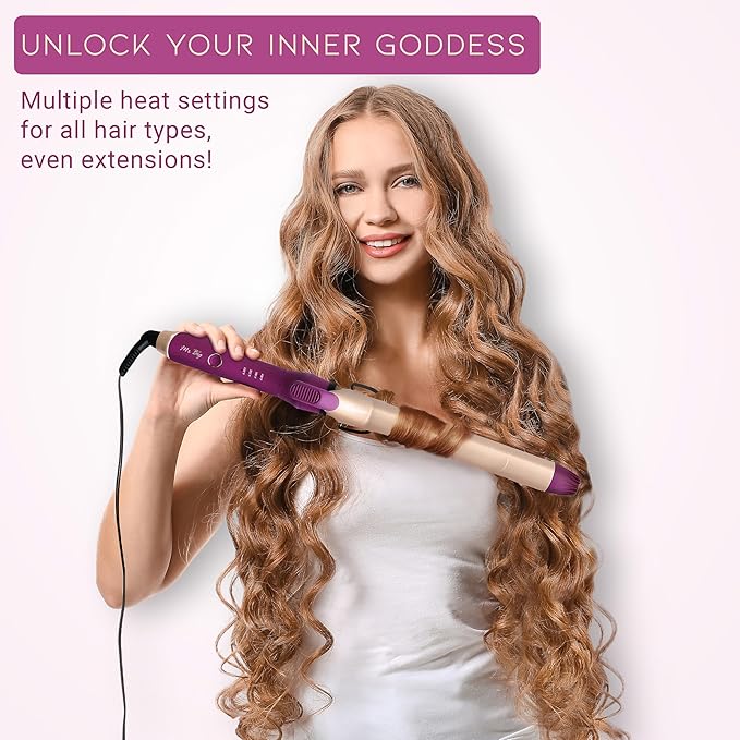 Mr Big Curling Iron Goddess XL Curling Iron - 9.5 Barrel 1.25 Ceramic Triple-Plated Dual Voltage Multiple Heat Settings for All Hair Types Longest Lasting Beachy Waves Perfect for Travel