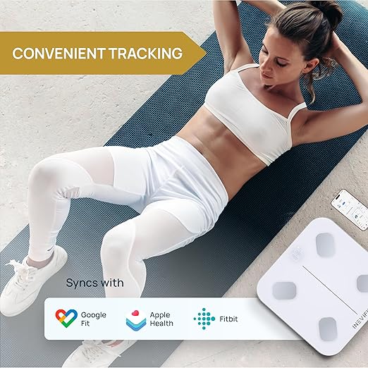 INEVIFIT Smart Body Fat Scale Highly Accurate Bluetooth Digital Bathroom Body Composition Analyzer Measures Weight Body Fat Water Muscle Visceral Fat &amp Bone Mass for Unlimited Users (Eco-Wht