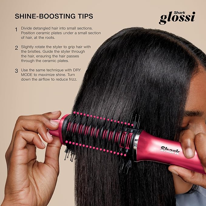 Shark Glossi 2-in-1 Hot Tool and Air Glosser | Ultra-Fast Ultra-Glossy Blowouts at-Home | Heat-Controlled Ceramic Curly Coily and Color Friendly | Raspberry | HT302BP