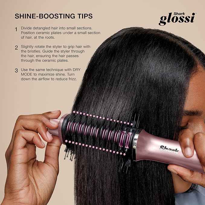 Shark Glossi 2-in-1 Hot Tool and Air Glosser | Ultra-Fast Ultra-Glossy Blowouts at-Home | Heat-Controlled Ceramic Curly Coily and Color Friendly | Lychee | HT302PK