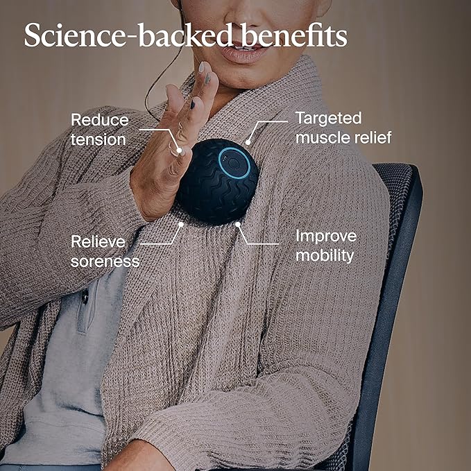 Therabody WaveSolo - Handheld Bluetooth Enabled Massage Device Ultra Portable Vibration Therapy Ball w/QuietRoll Technology &amp 3 Customizable Vibration Frequencies