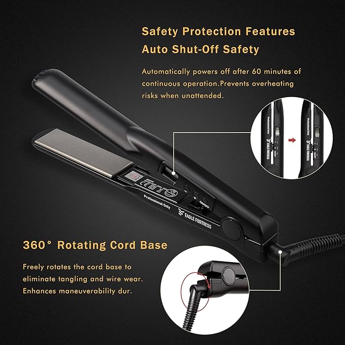 Eagle Fortress Flat Iron Hair Straightener for Women Hair Crimper 1 Inch with Ceramic Coating Digital Display 3 Temp Settings