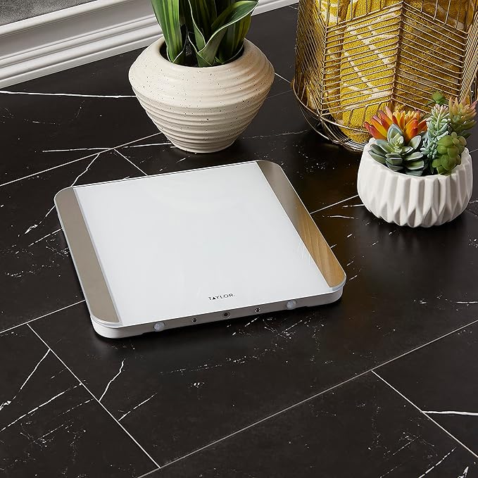 Taylor Glass Digital Bathroom Scale for Body Weight with Motion and Light Sensors Bright LED Display 440 lbs White
