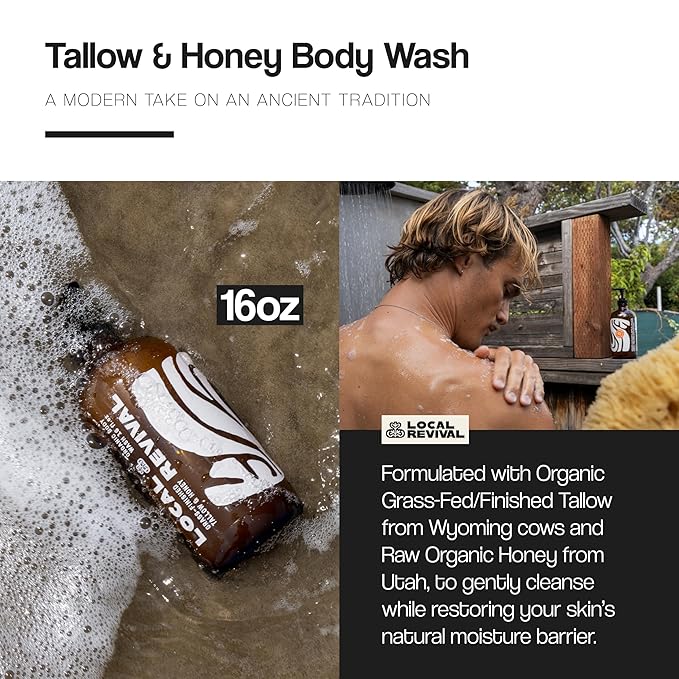 Tallow and Honey Body Wash - Tobacco Vanilla - Beef Tallow with Honey Olive Oil Shea Butter and Jojoba Oil - Moisturizing Body Wash for Men and Women 16oz