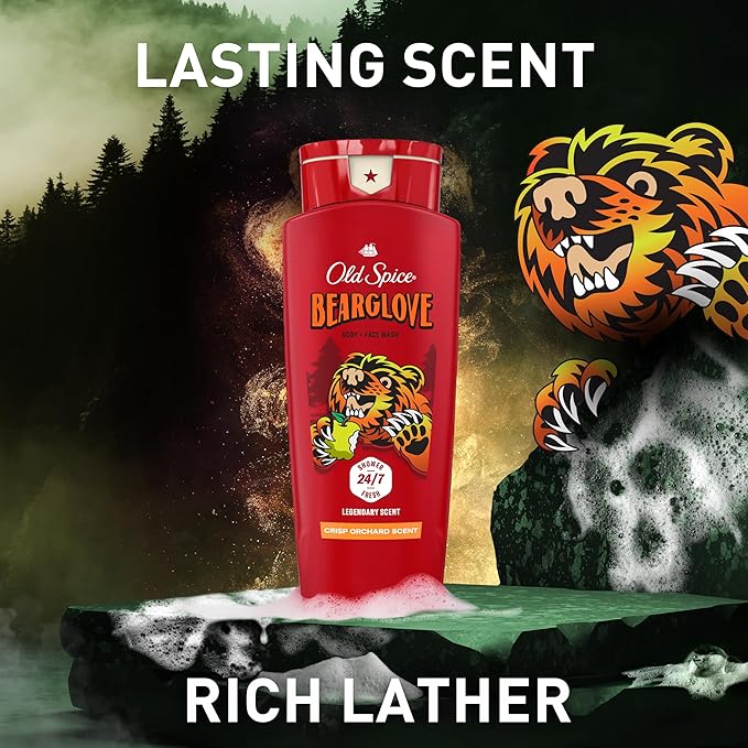 Old Spice Cleansing Body Wash for Men 3X Defense 24/7 Shower Fresh with Lasting Scent 2-in-1 Body &amp Face Wash Bearglove with Crisp Orchard Scent 24 oz (Pack of 4)