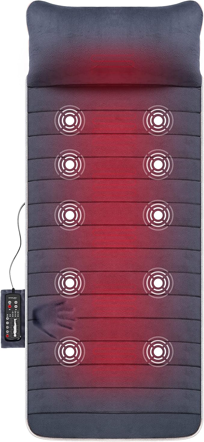 Snailax Memory Foam Massage Mat with Heat 10 Vibrating Motors Full Body Massager Pad for Back Pain Relief 6 Heating Pads for Neck Lumbar and Leg - Gifts for Mom
