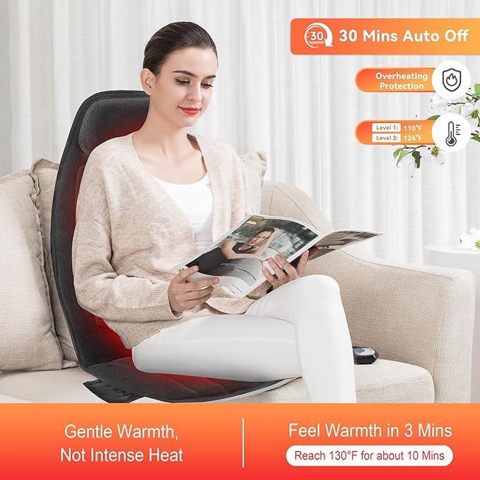 Snailax Vibration Back Massager with Heat Massage Chair Pad with Neck Lumbar Memory Foam 10 Vibration Motors5 Modes Gifts No shiatsu