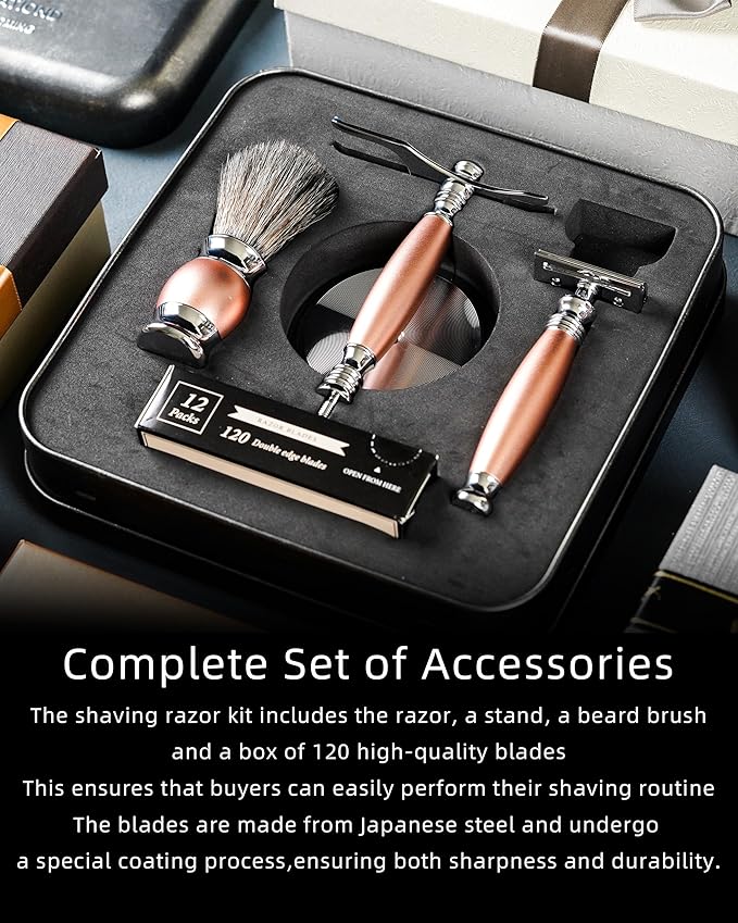 FREED customized gifts Engraving Luxury Men's Safety Razor set Aluminum Alloy Material incloud 120 Japanese Stainless Steel BladesIt's the best gift for men fathersor birthdays.