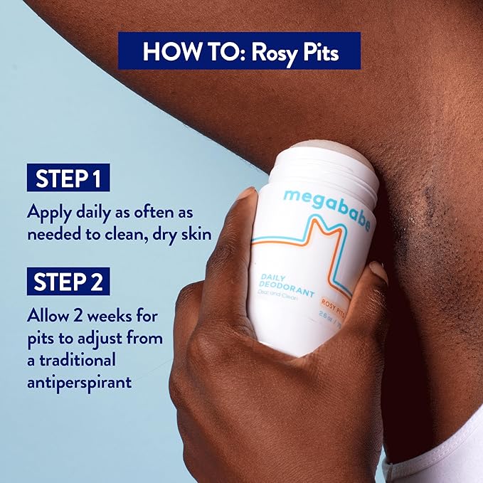 Megababe Underarm 2-Piece Bundle - Rosy Pits Daily Deodorant 2.6 oz &amp Happy Pits Underarm Mask 3 fl oz | Odor Protection Aluminum Free