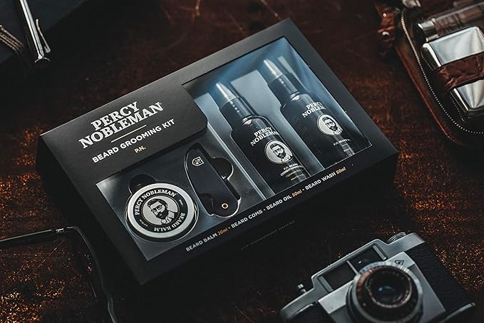 Percy Nobleman Beard Grooming Kit – Gift Set with Signature Scented Beard Oil (1.7 fl oz) Beard Wash (1.7 fl oz) Beard Balm (0.7 fl oz) &amp Beard Comb for Softening Hydration &amp Beard Maintena