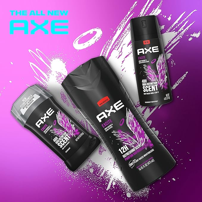 AXE Antiperspirant Deodorant Phoenix 4PK 48H Sweat &amp Odor Protection Crushed Mint &amp Rosemary + AXE Body Wash Excite 4PK 12H Refreshing Scent Crisp Coconut &amp Black Pepper