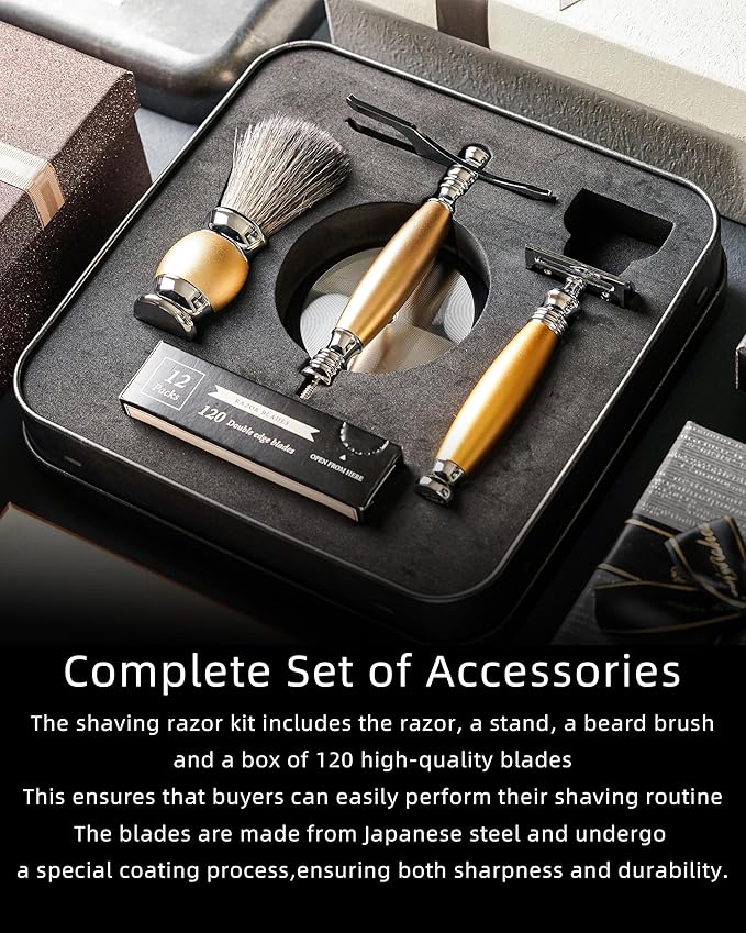 FREED customized gifts Engraving Luxury Men's Safety Razor set Aluminum Alloy Material incloud 120 Japanese Stainless Steel BladesIt's the best gift for men fathersor birthdays.