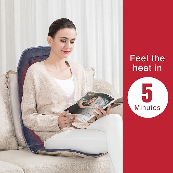 COMFIER Back Massager with Heat 10 Motors Vibration Seat Massager Chair Massage Pad Heated Chair Pad Chair WarmerGifts for Elderly Mom Dad (Gray)