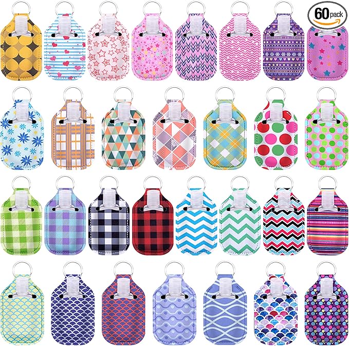 Duufin 60 Pcs Hand Sanitizer Keychain Holders Set with 30 Pcs Empty Bottles 30 Pcs Hand Sanitizer Holder for Backpack Purse