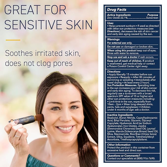 Brush On Block SPF 30 Mineral Powder Sunscreen New Formula With Niacinamide Hyaluronic Acid &amp Vitamin C Broad Spectrum Water Resistant Translucent For All Skin Types Reef Friendly Mfg in