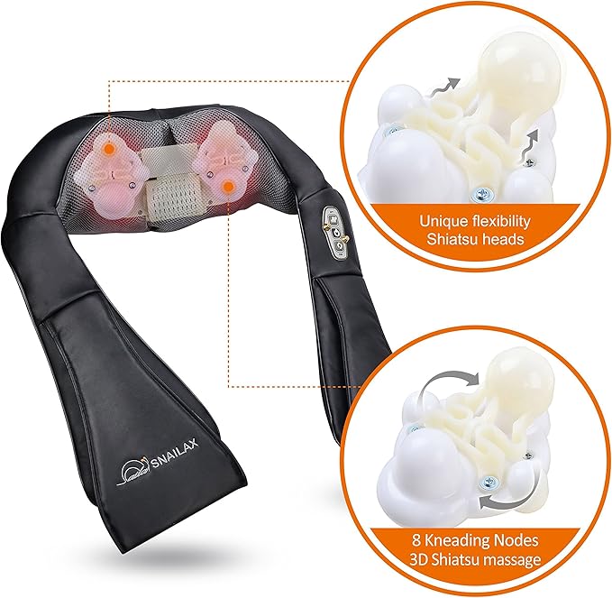 Snailax Shiatsu Neck and Shoulder Massager - Back Massager with Heat Deep Kneading Electric Massage Pillow for Neck Back ShoulderFoot Body Pain Relief