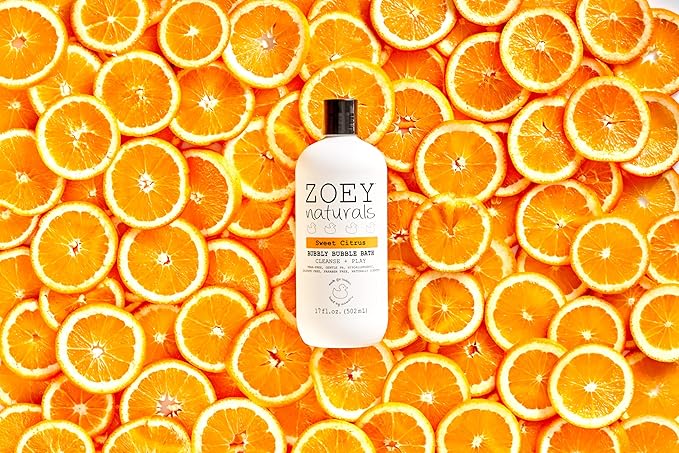 Zoey Naturals - Sweet Citrus Bubble Bath for Kids &amp Babies - Organic Tear-Free Non-Toxic Toddler Soap with Moisturizing Aloe &amp Avocado Oil - Long Lasting Bubbles - Made in USA 17 oz