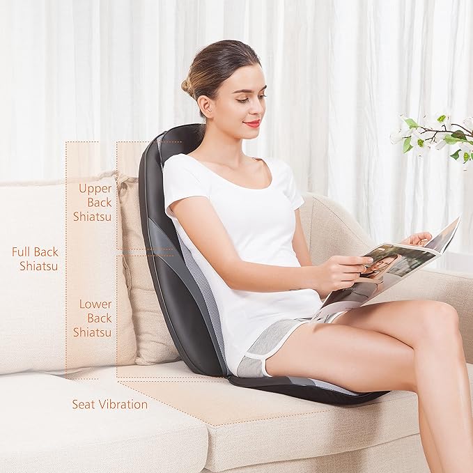 Snailax Shiatsu Massage Cushion with Heat Massage Chair Pad Kneading Back Massager for Home Office Seat use Foot Massager Machine with Heat