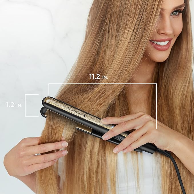 Remington S6501 1” Ultimate Ceramic Flat Iron with Protection Against Frizz Smooth Glide Hair Straightener High Heat and Temperature Lock