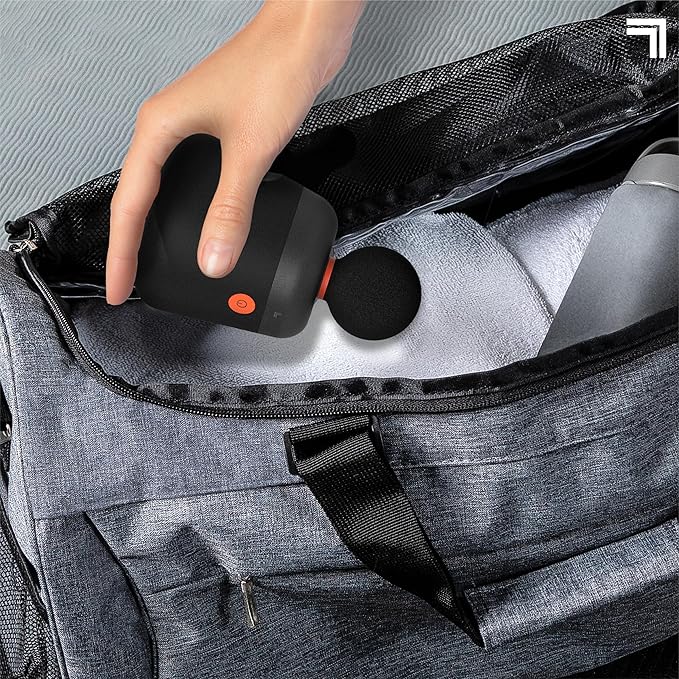 Sharper Image Mini Massage Gun Powerboost Palm Rechargeable Deep Tissue Percussion Handheld Massager 4 Adjustable Speeds 4 Attachment Heads Full Body Muscle Pain Relief Gift Black