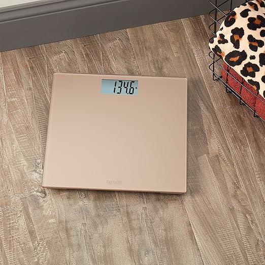 Taylor Digital Scale for Body Weight 400 LB Capacity Durable Glass Platform 11.8 x 11.8 Inches Easy Read 3.2 x 1.5 In Display Offering Daily Use in Homes for Enhance Performance Champagne