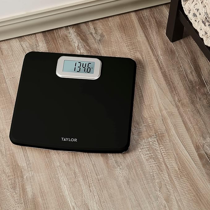 Taylor Digital Bath Scale with Antimicrobial Surface Protection Bathroom Scale for Body Weight 400 lbs. Black