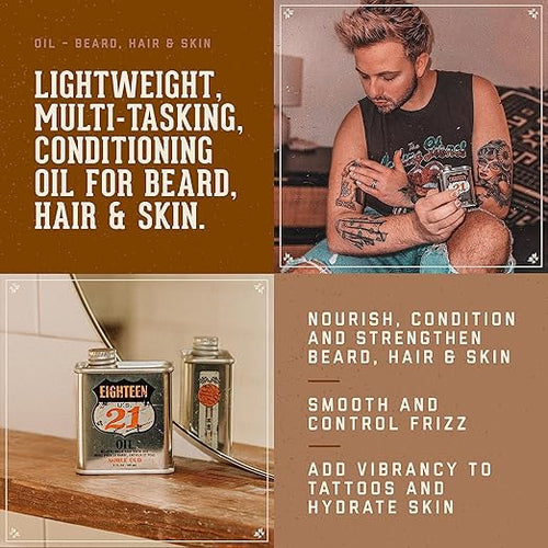 18.21 Man Made Hair Skin &amp Beard Oil for Men 4 Scents - Non-Greasy Conditioning Balm with Castor Seed Jojoba and Argan Oils - Premium Tattoo and Mustache Care Products