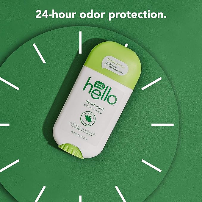 hello Deodorant With Shea Butter for Women + Men 24 Hour Odor Protection - Sweet Coconut Fresh Citrus and Clean + Fresh No Aluminum + No Baking Soda Vegan &amp Parabens Free 2.6oz 3 count