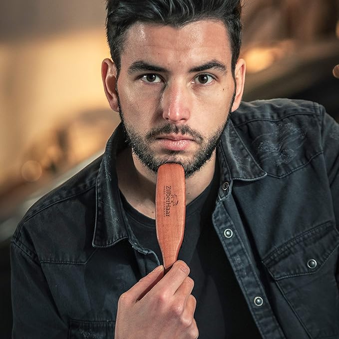 ZilberHaar Long Hair Brush - Soft Boar Bristles - Exfoliating and Conditioning for Men's Beards &amp Skin - Compatible with Beard Balms and Oils