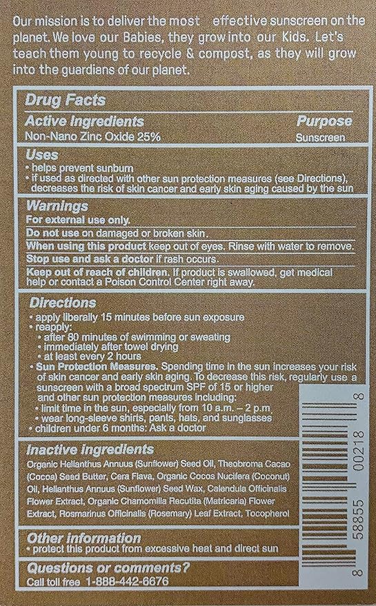 Raw Elements Baby + Kids SPF 30 Organic Sunscreen Zero-Waste Bundle with Lotion Tin 3oz Lotion Stick 1oz and Hemp Drawstring Bag